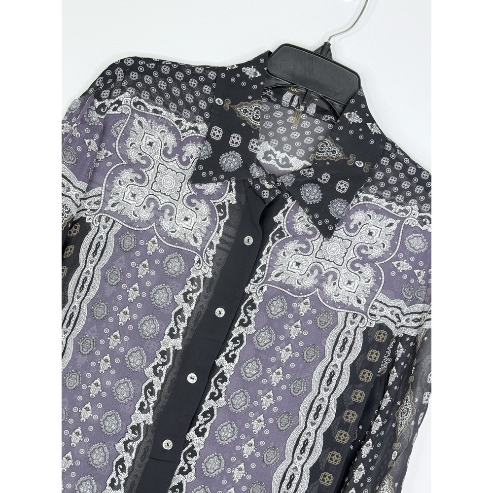 Robert Graham Womens Large‎ Silk Sheer Bandana Button Down Shirt Black - Picture 3 of 9